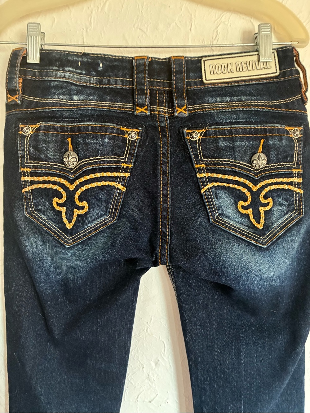 ⚡️Rock Reviva Dark Blue Skinny Jeans with Gold Embroidered Pockets - Picture 4 of 10